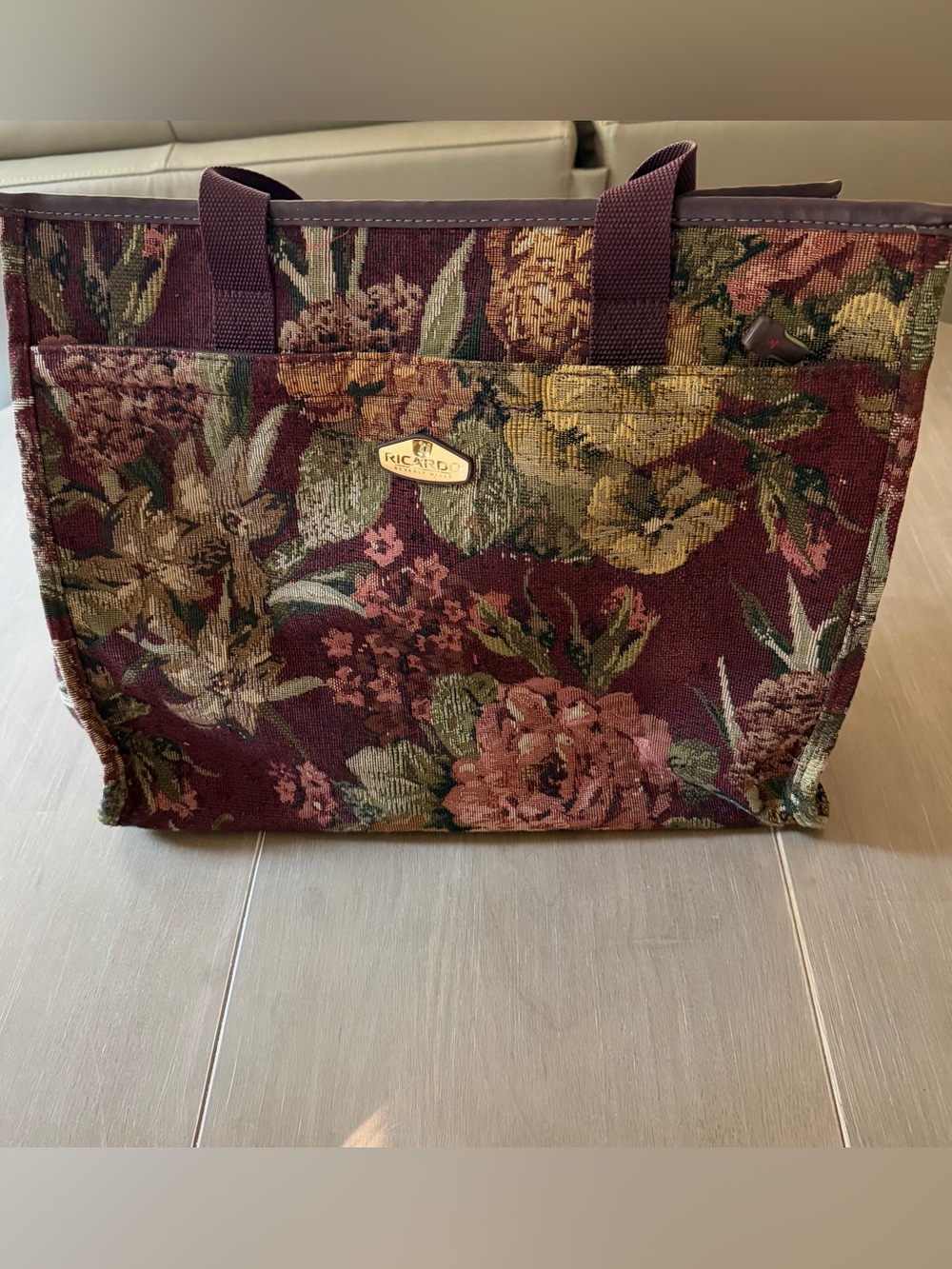 Vintage Ricardo Beverly Hills Floral Tapestry Travel Tote Weekender Carry On